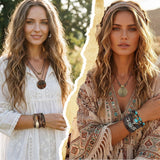 12 Pcs Boho Jewelry Set for Women Western Jewelry Long Pendant,Vintage