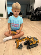 Remote Control Excavator Construction Toys for Boys, 2×1200mAh RC Construction Truck with Metal Shovel & Light, 11CH Excavator Toys for Boys 3-5 4-7 8-12 Year Old Kids Christmas Birthday Gift,120+Mins