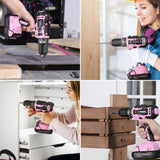 WORKPRO Pink Drill Set for Women, Tool Kit with 20V Cordless Lithium-ion Drill Driver, Pink Tool Set, Lady's Repairing Kit with 14-Inch Storage Bag, 157PCS