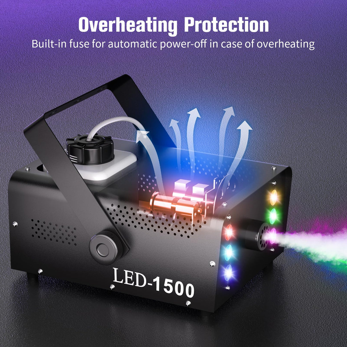 Fog Machine with 6 RGB LED Lights, 1500W Smoke Machine for Stage Party Halloween Christmas DJ Performance Wedding