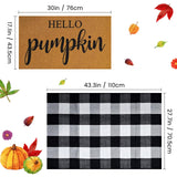 2 Pcs Fall Door Mat Combo Set Imitation Coir Welcome Mat, 43" x 28" Buffalo Plaid Rug Outdoor for Fall Halloween Thanksgiving Rustic Farmhouse Indoor Autumn Mats Hello Pumpkin (Black and White Plaid)