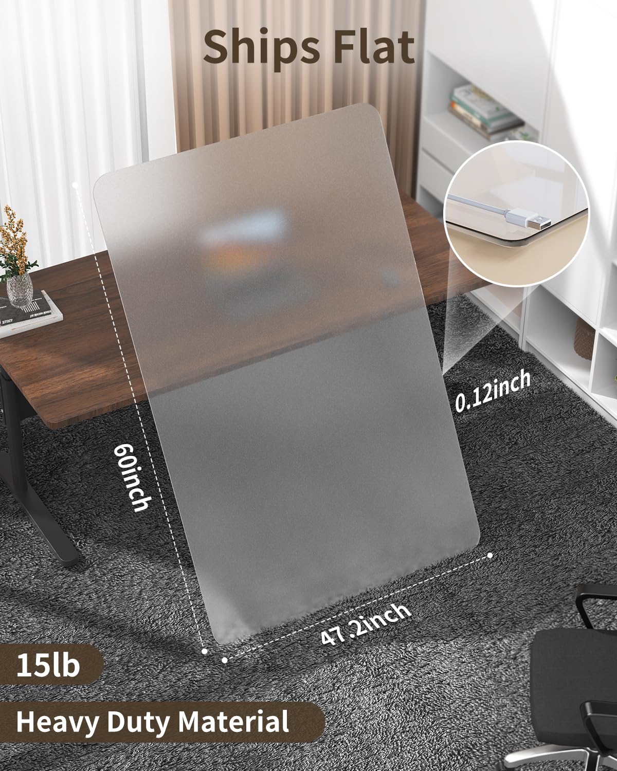 Blvornl Frosted Clear Chair Mat for High Pile Carpet and Hardwood Floor, 47.2"*60" Hard Material Chair Mat, Heavy Duty Computer Chair Mats for Rolling Chairs, Desk Floor Rug for Office and Home