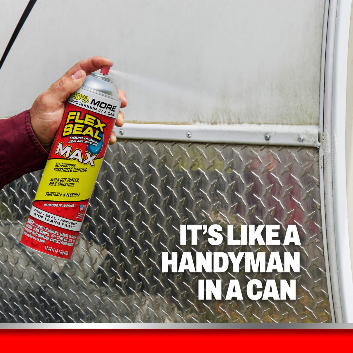 Flex Seal MAX, 17 oz, 1-Pack, Clear, Stop Leaks Instantly, Waterproof Rubber Spray On Sealant Coating, Perfect for Gutters, Wood, RV, Campers, Roof Repair, Skylights, Windows, and More