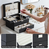 Dajasan Jewelry Organizer Box, Large Jewelry Boxes for Women Girls, Space-Saving 3 Layers Jewelry Storage Case with Drawer, Movable Metal Stand, Modern, Gift Idea (Black)
