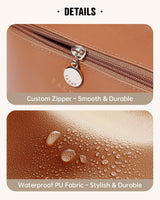 EACHY Travel Makeup Bag for Women, PU Leather Cosmetic Bag, Brown, Medium