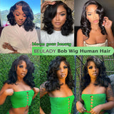 Bob Wig Human Hair 13x6 Body Wave HD Lace Front Wigs Human Hair 200% Density Glueless Lace Frontal Wigs Human Hair Pre Plucked Short Bob Wigs for Black Women Natural Black 14 inch Wavy Human Hair Wig