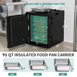 YITAHOME Insulated Food Pan Carrier, 95 Qt LLDPE Hot Box for Catering w/Stainless Steel Pan, Catering Food Warmer with Swivel Casters for 6 Full-Size Pans, Stackable Design for Restaurant Gathering