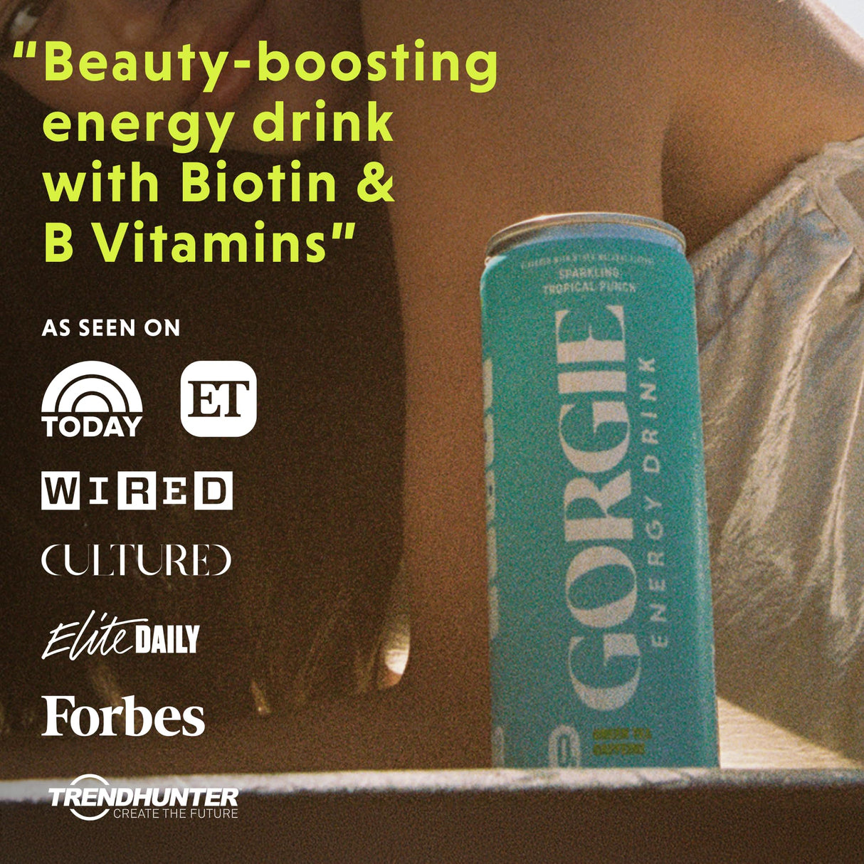 GORGIE Tropical Variety, Sugar-Free Natural Energy Drink Sparkling, Healthy Energy Drinks - Green Tea, Biotin, B Vitamins -150mg Caffeine, Vegan, & Low Calorie (Pack of 12)