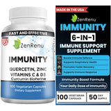 Zenrenu Immunity Quercetin 700 mg Zinc Vitamin C Vitamin D Immune Support Supplement with Curcumin - Easy to Absorb Immunity Supplement, 100 Vegetarian Capsules 50 Day Supply