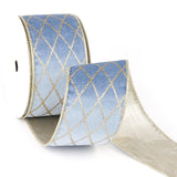 MAYREEL 2.5 Inch Dusty Blue and Gold Velvet Wired Ribbon Metallic Diamond Glitter Grid for Christmas Gift Wrapping Floral Craft Bows Wreaths Garland Holiday Decor 10 Yards