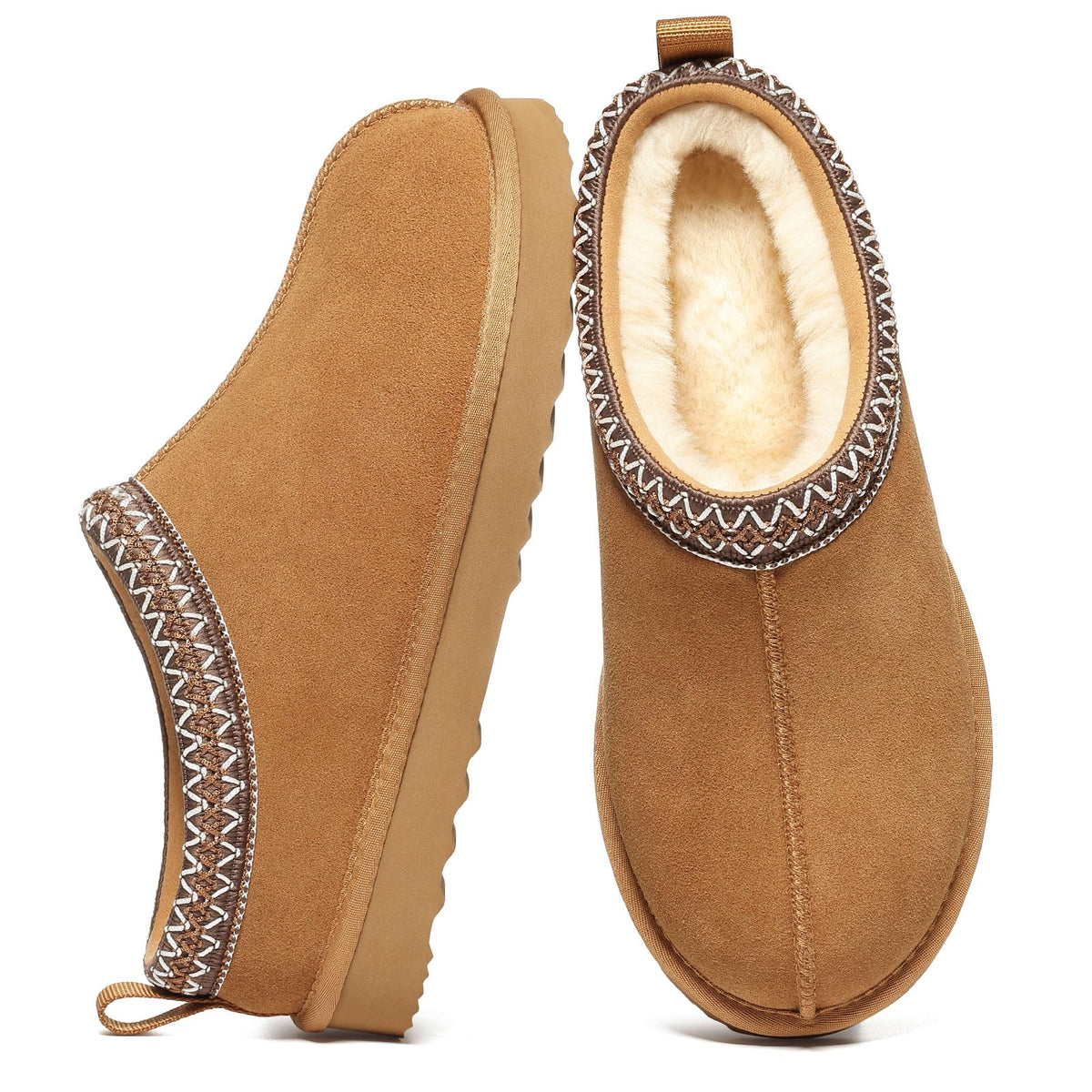 Litfun Women's Genuine Suede Fur Lined Slippers Fuzzy Winter House Shoes