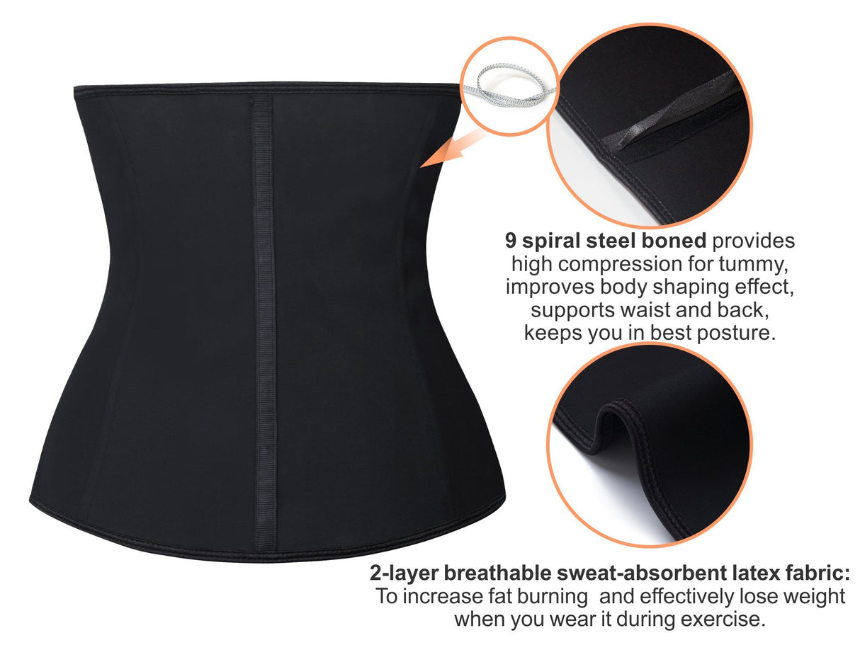 YIANNA Latex Waist Trainer for Women Tummy Control Zipper Underbust Waist Cincher Corset Hourglass Body Shaper Sport Girdle, YA2219-Black-M