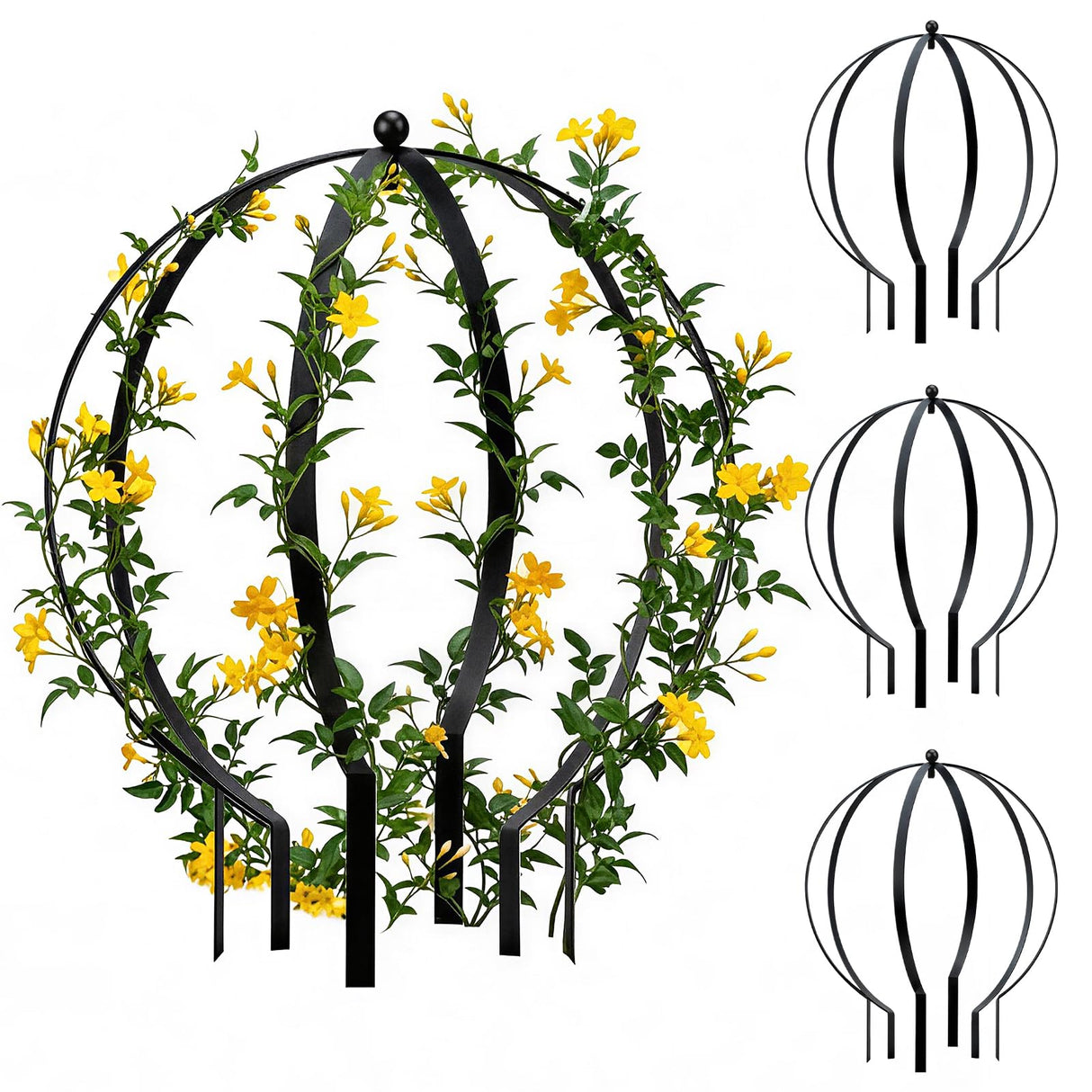 HEYTIMI 2 PCS Metal Garden Round Trellis for Climbing Plants, Large Black Powder Coated Obelisk for Roses, Vines, Flowers, Patio Doorway Garden Decor Indoor Outdoor, Easy Assembly (25.2" x 21.3")