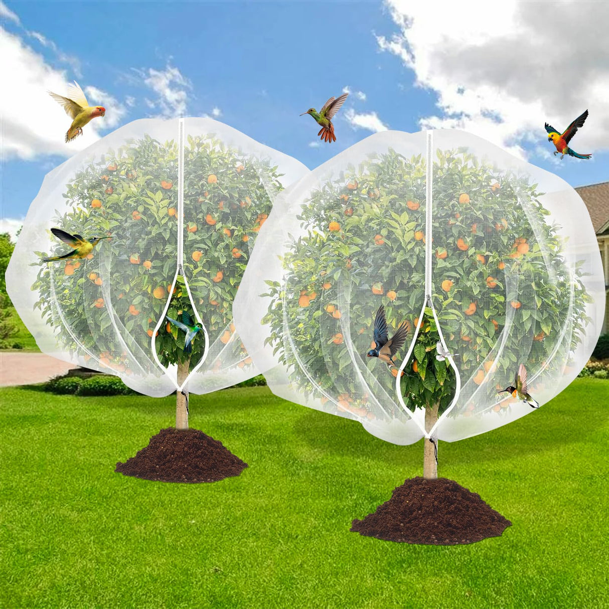Garden Bird Netting for Insects, 2 Pack 5x3.28ft, Fruit Tree Netting with Zipper & Drawstring, Ultra Dense Mesh Plant Covers for Blueberry Tomato Cherry Peach Apple Trees Pest Barrier (5x3.28FT)