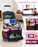 Marscamd Large Rolling Cleaning Caddy Bag with Detachable Trolley, Cleaning Supplies Organizer with Wheels for Housekeepers, Pink