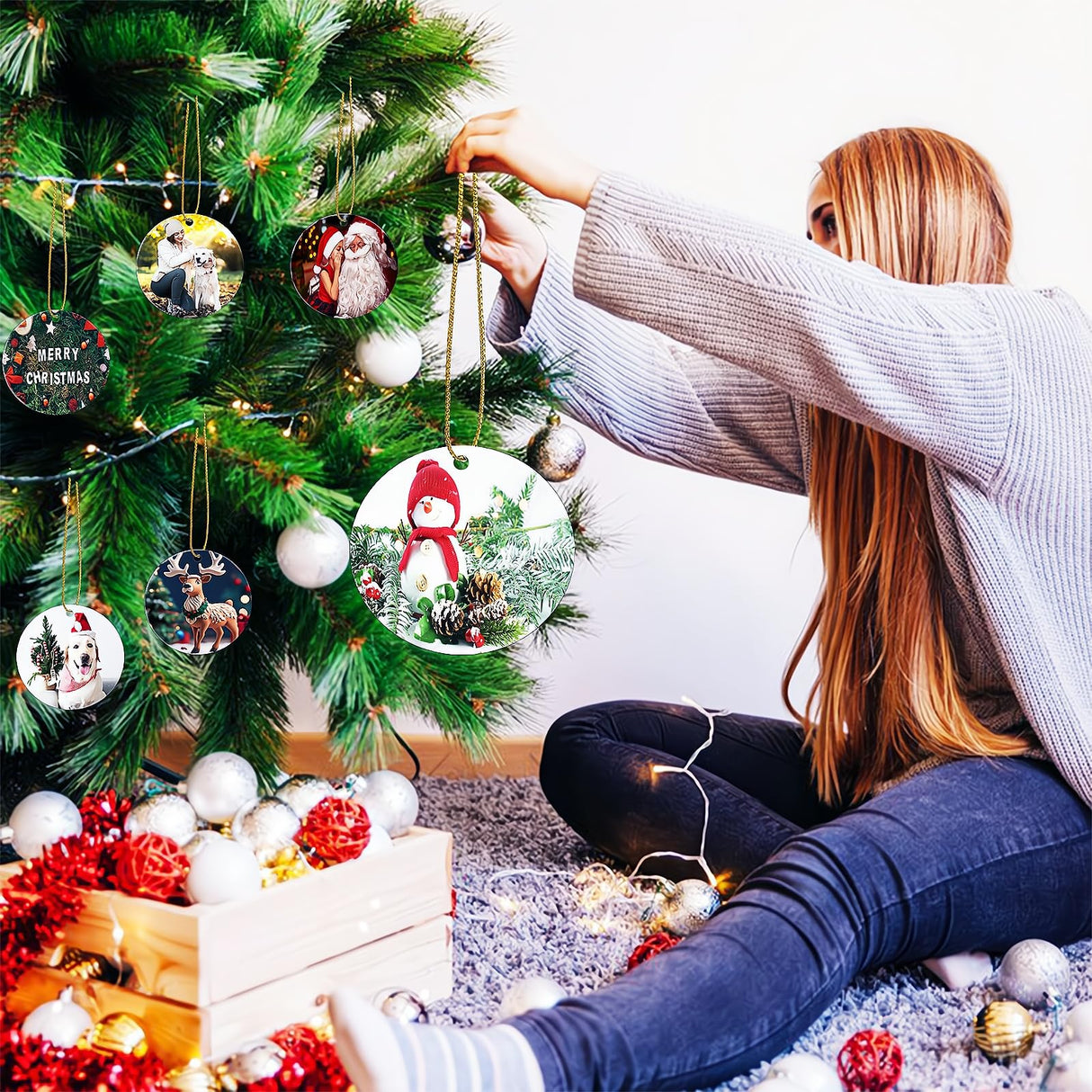 40pcs Metal Sublimation Ornament Blanks for Christmas Tree Decor, Heat Press Printing, DIY Handmade Crafts - Double Sided Round Blanks Bulk (40)