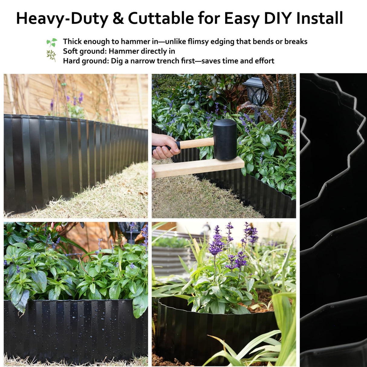 Anleolife Galvanized Steel Garden Landscape Edging Roll, 60FT x 8" Black