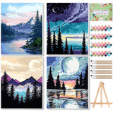 Ninonly 4 Pack Paint by Numbers Kit for Adults Framed Canvas, Art Supplies for Adults Beginners with Easel, Brushes, Acrylic Paint Set for Christmas Gift & Decor, 9 * 12 Inch
