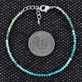 YANARA Real Turquoise Bracelet For Women Genuine Gemstone, Natural December Birthstone, Handmade Simple Bracelet, Gorgeous Micro Beads Chakra Jewelry, Crystals Silver Plated Chain 8 inch