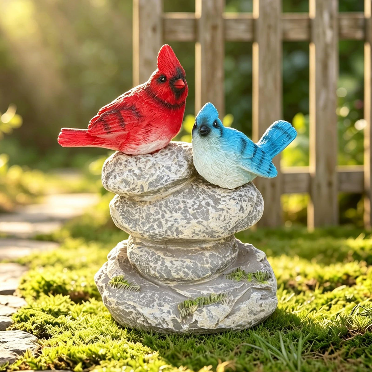 Ovewios Solar Garden Statues Outdoor Decor, Garden Sculptures Stones Statue Novelty Birds Figurine Decoration for Patio Yard Porch Art Home Decor