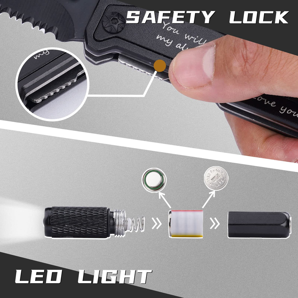 Gifts for Him Men, Christmas Stocking Stuffers, Anniversary Birthday Gifts for Him Boyfriend Husband, Engraved Pocket Knife, Camping Hiking Multitool Knife, 7 in 1 Folding Knives with LED Light