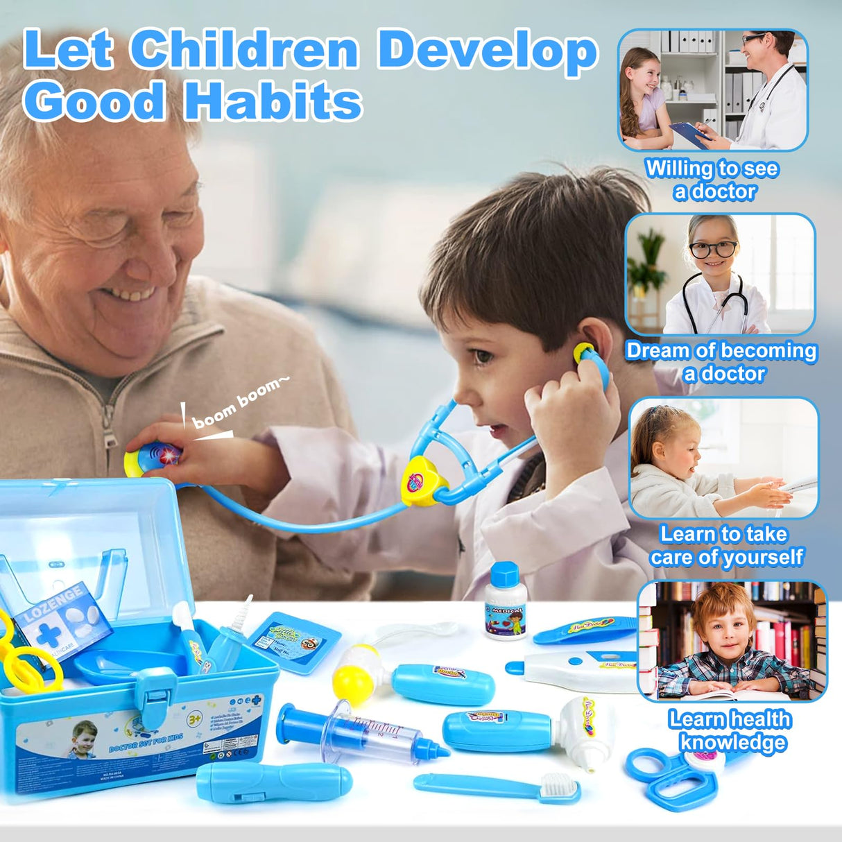 Doctor Kit for Toddlers 3-5 Dress Up Toys for 2 3 4 Year Old Girls Pretend Kids Doctor Play Set with Doctor Costume Toy Stethoscope for 2 3 4 5 6 Year Old Girls Boys Christmas Birthday Gifts