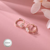 Reffeer Solid 925 Sterling Silver Flower Hoop Earrings Huggie for Women Teen Girls Daisy Hoop Earrings Cartilage Helix Earrings (C-Rose Gold)