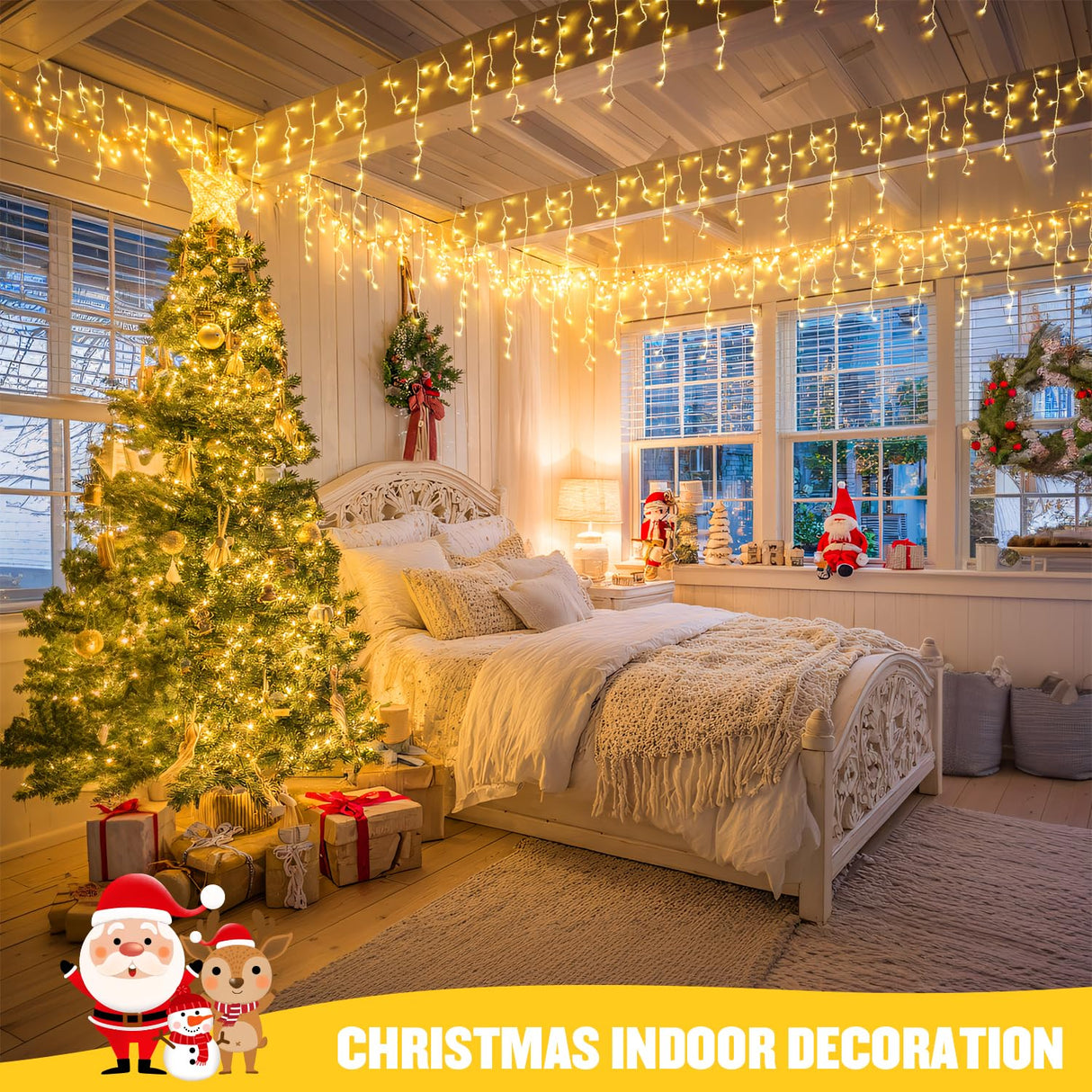 JMEXSUSS 38.8FT Icicle Lights for Outside, 400 LED Icicle Christmas Light Outdoor Indoor Plug in, Warm White String Lights for Christmas House Patio Party Fireplace Holiday Decorations