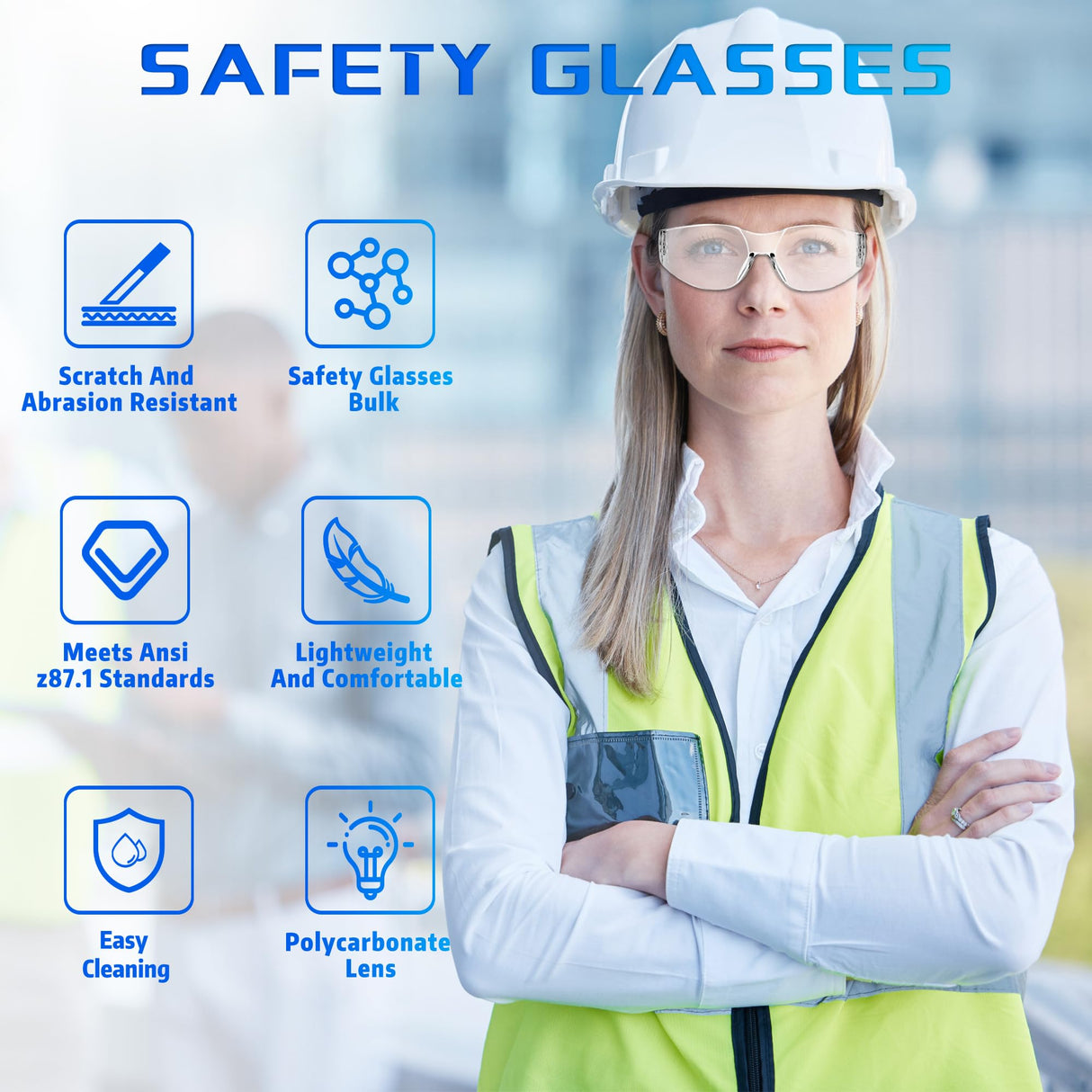 Salfboy Clear Safety Glasses Bulk of 100 Ansi Z87.1 Certified for Scratch Impact Resistant Lens Protective Eyewear for Work, Lab, Construction