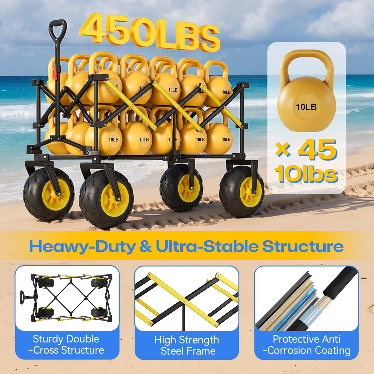 VELUVIA Beach Wagon with Big Balloon Wheels for Sand, 450LB Heavy Duty