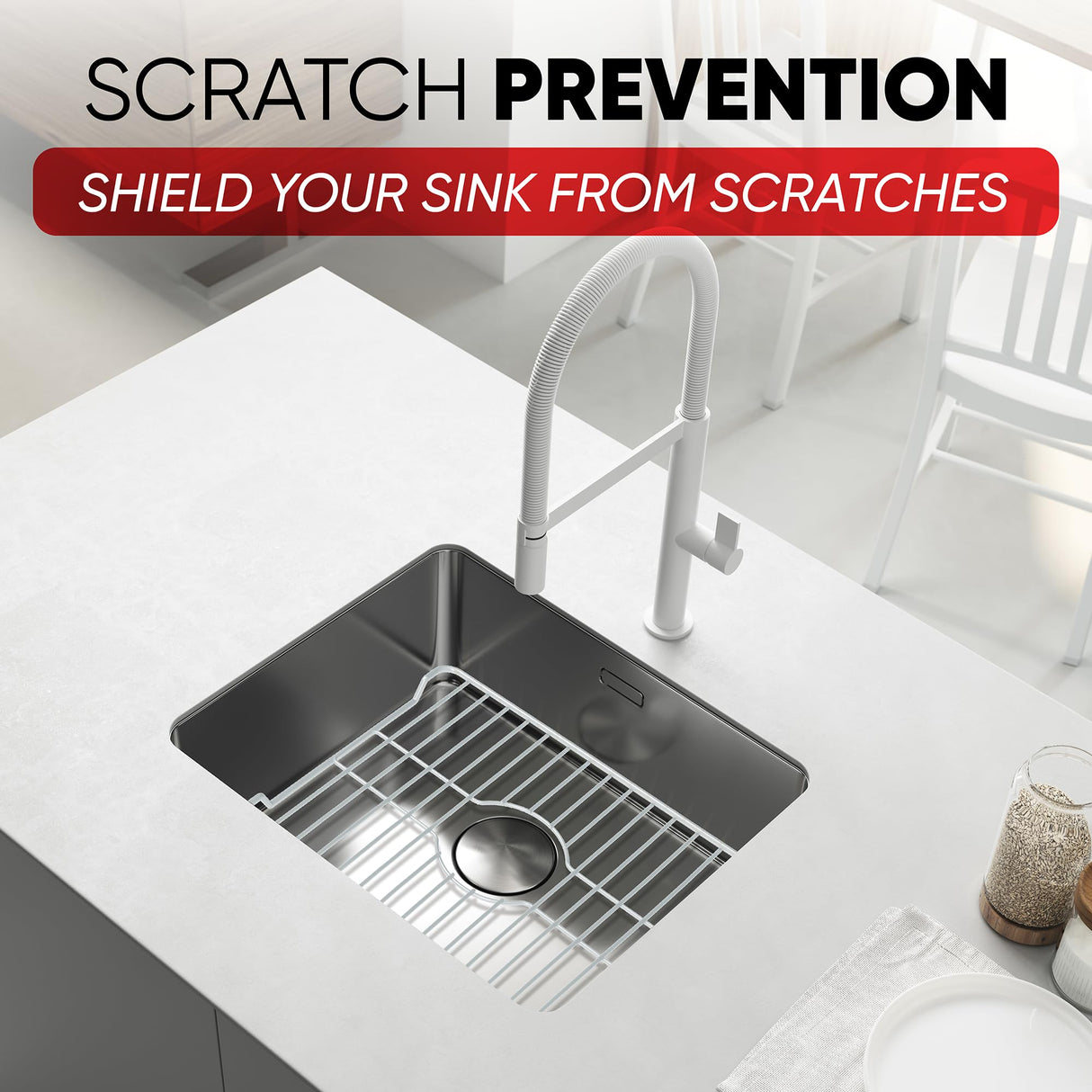 Better Houseware Sink Protectors for Kitchen Sink, Protective Metal Grid, 18.1x12.3x1 inches, White Kitchen Sink Mat to Shield Sink Base from Scratches, Rust-Resistant Coating, L