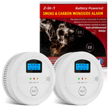 GQIRIL Smoke and Carbon Monoxide Detector - Battery Powered Monoxide Alarm with Dual Sensor and Digital Display, Portable Fire and CO Warning Light Indicators for Kitchen Home (No Battery) 2 Pack