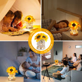 AMWGIMI Sunflowers Flower Lamp,Rechargeable Cordless Touch Table Lamp,3-Colour Infinitely Dimming Small Night Light,Festival Restaurant Bedroom Bar Coffee Shop Birthday Gifts for Women Mom