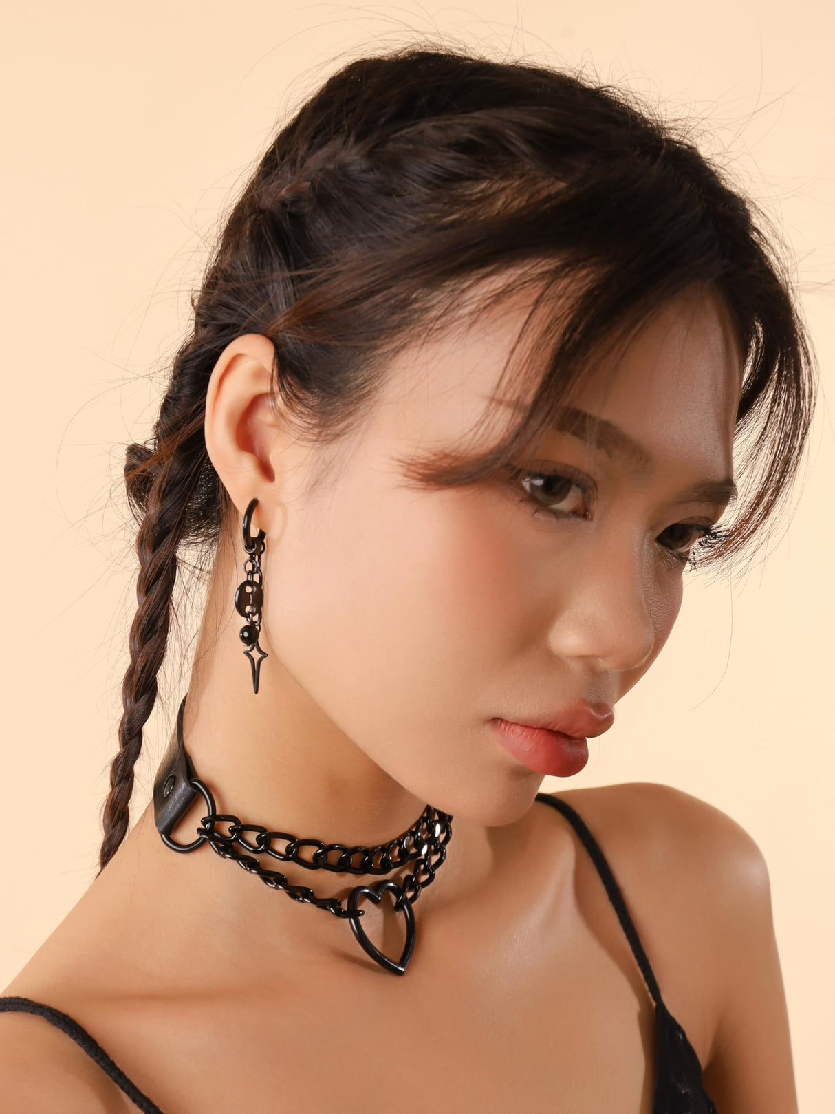 Black Teardrop Spike Star Hoop Earrings, Goth Grunge Emo Punk Y2k Earrings