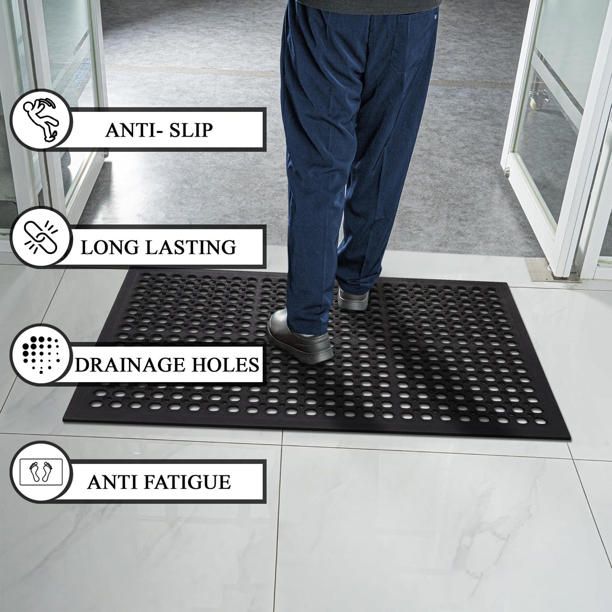 A1 Home Collections New All Purpose Anti Fatigue Versatile Rubber Floor Mat with Drain Holes, Workplace Mat, Restaurant Kitchen Mat, Bar Area Mat, Commercial, Industrial Anti Fatigue Mat 24x36 Inches