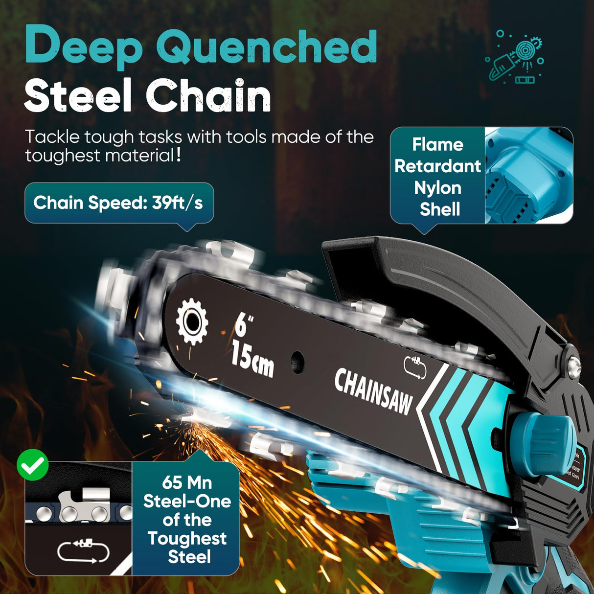 Chainsaw 6-Inch 2 Pack 2000mAh Battery Hand Mini Chain Saw Birthday Christmas Gifts for Men Portable Cordless for Wood Cutting Tree Trimming Projects Gardening Camping (Blue-2 Battery)