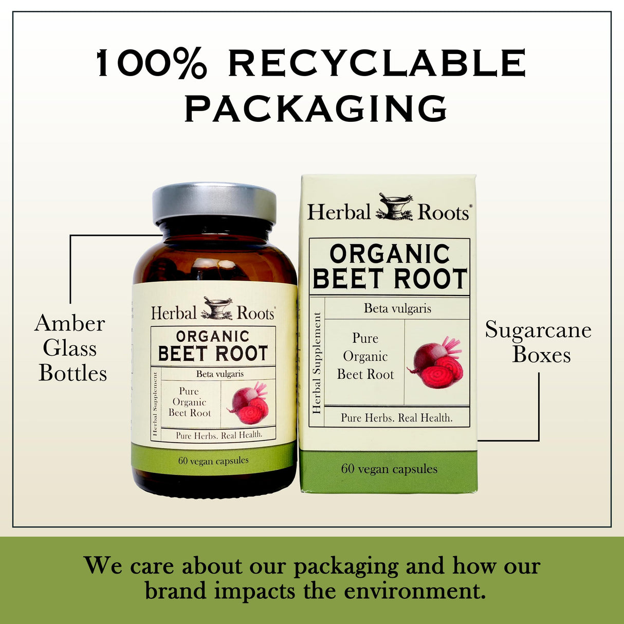 Herbal Roots Organic Beet Root Powder Capsules - 1,500mg per Serving - Certified USDA Organic - Non-GMO - 60 Count Vegan Capsules