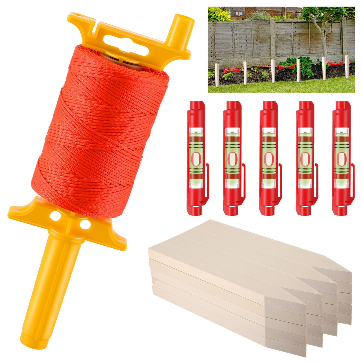 Gulfmew 20 Pc 12" Wooden Garden Stake, 1 Pc Mason Line String with Handle