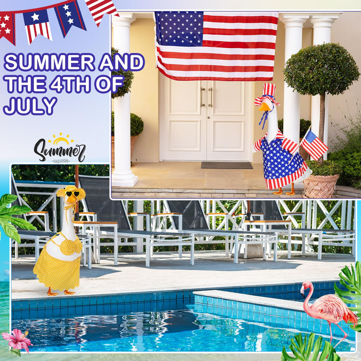 FuWeave 8 Set Holiday Porch Goose Outfits Fall Halloween Christmas Valentine St. Patrick Easter Summer 4th of July Lawn Porch Goose Clothing for Patio Yard Lawn Decor(23 Inch)