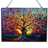 HYPESTYLE Rectangle Tree of Life Stained Glass Window Hanging, 15" W X 11" H Stained Glass Panel with Chain, Suncatchers for Windows Hanging Decorations, Gifts for Mom, Grandma, Wife, Sister