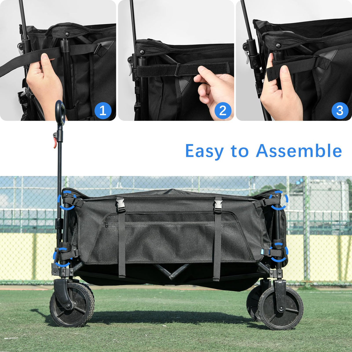 Xxerciz Collapsible Wagon Side Pocket for Umbrella, 900D Oxford Storage Bag with Mesh Pouch for Folding Wagon, Garden Cart Accessories Bag for Camping Garden Sports
