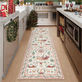 Lahome Christmas Runner Rug 2x8 Beige Rug Runners for Hallways Non Slip,Washable Kitchen Bathroom Runner Rug,Soft Christmas Tree Santa Claus Carpet Runner for Entryway Holiday Decor(2'x8',Beige)