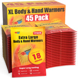 Large Hand & Body Warmers (45 Count) - Up to 18 Hours of Heat, Super Long Lasting - Easy, All Natural - Air Activated, for Body, Hands & Toes - Odorless Hot Hand Warmer - Sport Temp (45 Pack)
