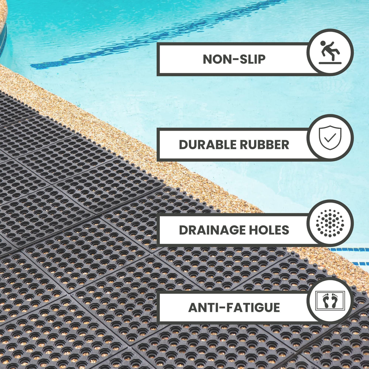 Envelor Interlocking Rubber Floor Mat Restaurant Kitchen Mat for Floor Anti Fatigue Bar Mat Door Mat Non - Slip Mat Indoor Outdoor Shower Pool Drainage Mat Durable Garage Flooring 36 x 36 Inch