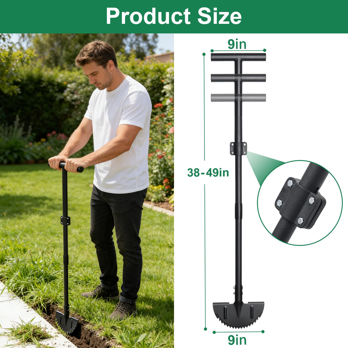 LLARGUEST Edger Lawn Tool, 49 Inch Long Handle Garden Edge with Saw Tooth Blade for Landscaping, Garden,Yard, Camping Heavy Duty Half Moon Edge with T-Grip,Garden Edging Tool