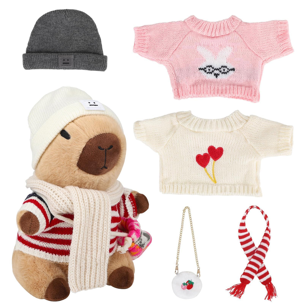 WAKSUN Capybara Plush with 10 Pcs Clothes & Accessories,Christmas Stuffed Animals, 10.2 in Cute Capybara Plush Toys,Birthday Gifts&Dress Up Cute Plushies for Boys/Girls (Daily)