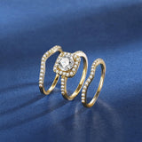 MDFUN18K Yellow Gold Plated Cubic Zirconia Three-in-One Halo Wedding Engagement Promise Eternity Ring for Women (7)