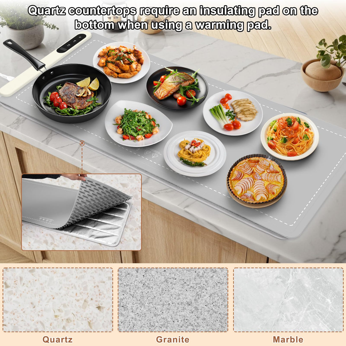 FYY Extra Large Warming Mat for Food - Rapid and Full Surface Heating, 6 Temp Settings, 6H Timer, Rollable Portable Food Warming Mat for Gatherings, Parties, Keep Meal Warm (XX Large Size, Gray)