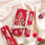 WRAPAHOLIC 30 Inch Jumbo 3D Kraft Christmas Wrapping Paper - 30 Inch x 16.5 Feet - Gold and Red Christmas Tree Wrapping Paper with Embossed Perfect for Holiday, Party Celebration