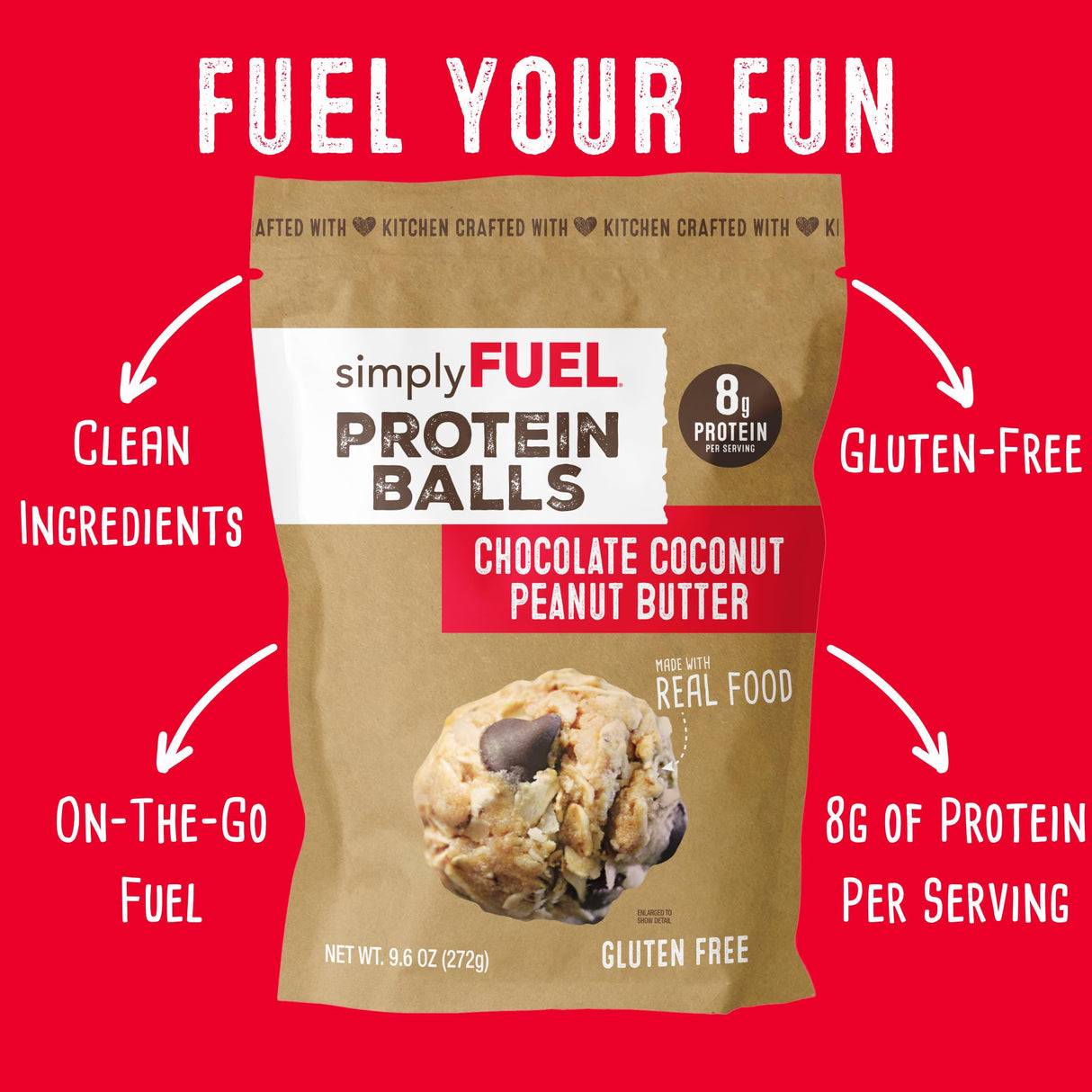 simplyFUEL Whole Food Protein Balls - Chocolate Coconut Peanut Butter Snacks - 8g Protein Snack - Gluten Free Energy Balls